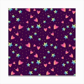 Colorful Stars Hearts Seamless Vector Pattern Canvas Print