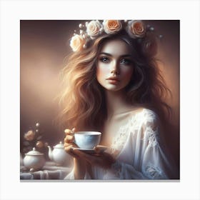 Girl With A Cup Of Tea Canvas Print