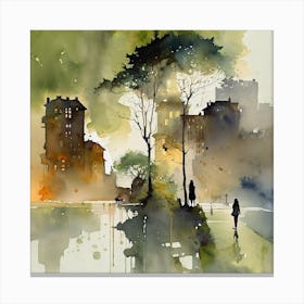 Watercolor Of A City Canvas Print