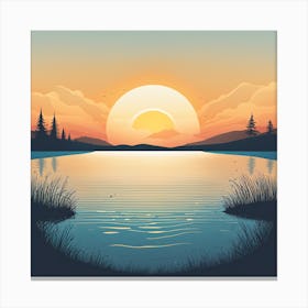 Sunset Over Lake Canvas Print