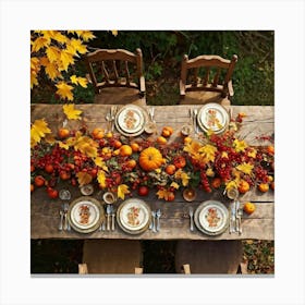 A Rustic Wooden Table Sun Dappled Bedecked By Autumns Bounty In A Traditional Country Garden Top (4) Canvas Print