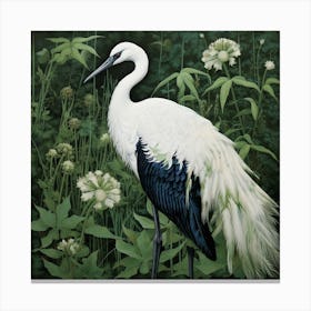 Ohara Koson Inspired Bird Painting Crane 3 Square Canvas Print