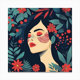 Illustration Of A Woman With Flowers Canvas Print