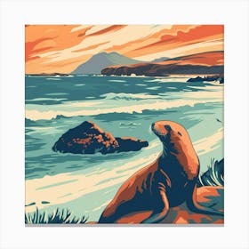 Sea Lion At Sunset Canvas Print