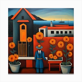 Man With Sunflowers Canvas Print