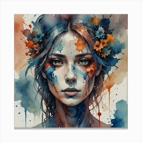 Watercolor Of A Girl With Flowers 4 Canvas Print