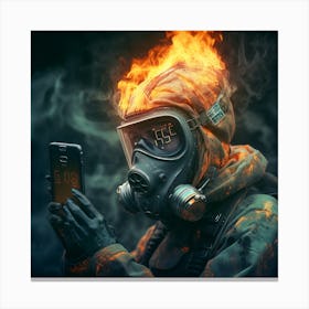 Gas Mask On Fire Canvas Print