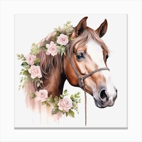 Horse Head With Roses 2 Canvas Print