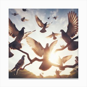 Pigeons Flying Canvas Print