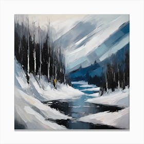 A Scottish Winter Landscape, Mountain River Canvas Print