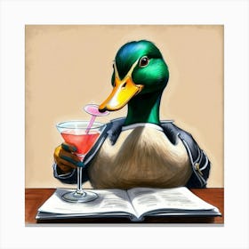 Duck Drinking A Martini Canvas Print