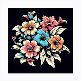 Flowers On A Black Background Canvas Print