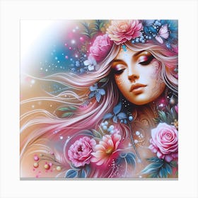 Beautiful Girl With Flowers 1 Canvas Print