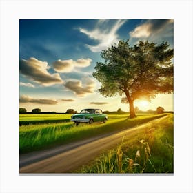 Car On A Country Road Canvas Print