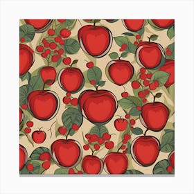 Seamless Pattern With Red Apples And Berries Canvas Print