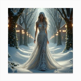 Beautiful Woman In Snow Canvas Print