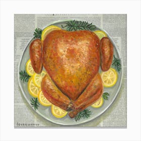 Roasted Turkey With Lemon And Rosemary On Plate Kitchen Food Canvas Print
