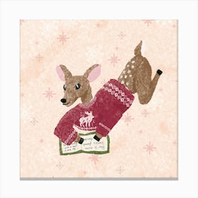 Christmas Deer reading a book Canvas Print