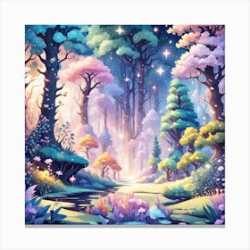 A Fantasy Forest With Twinkling Stars In Pastel Tone Square Composition 419 Canvas Print