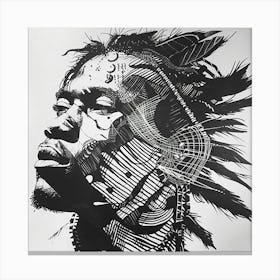 Ink Drawing Of A Man With Feathers Canvas Print