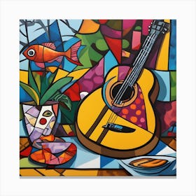 Acoustic Guitar Cubism Abstract Canvas Print