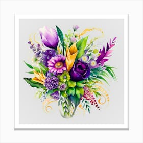 Watercolor Mardi Gras Flower Bouquets 18 Canvas Print