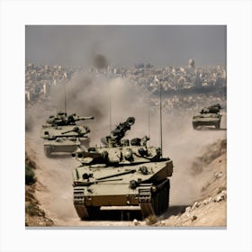 Israeli Tanks On A Dirt Road 1 Canvas Print