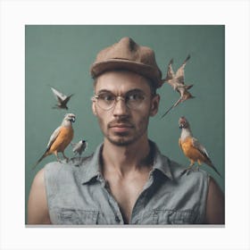 Portrait Of A Man With Birds Canvas Print