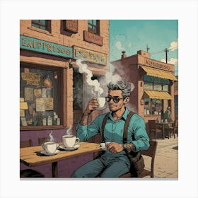 6 Default A Vintage Cartoon Character Holding A Steaming Cup Of Canvas Print