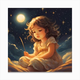 Little Girl In The Moonlight Canvas Print