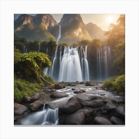 Waterfall In The Mountains Canvas Print