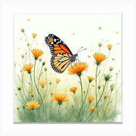 Dignified Monarch With Watercolor Blooming Meadow 1 Canvas Print