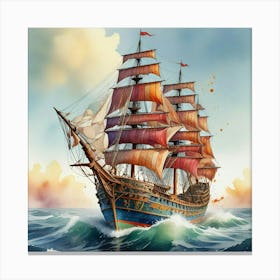 Pirate Ship In The Ocean 1 Canvas Print