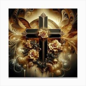 Cross And Roses Canvas Print