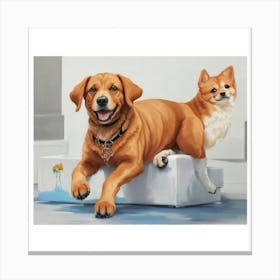 Two Dogs On A Box Canvas Print