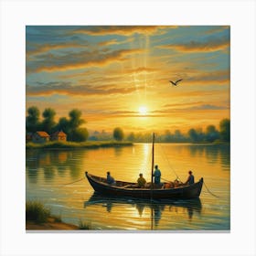 Sunset In A Boat Canvas Print