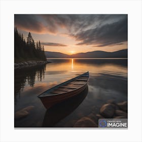 Sunset with a boat in the lake Canvas Print