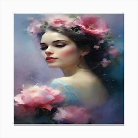 Portrait Of A Woman With Flowers Canvas Print