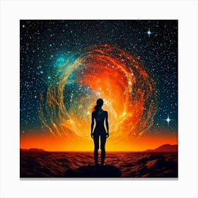 Firefly Human, Woman, Universe, Overwhelming, Nightfall, Teal, Orange, Highlights, Celestial, Cosmic (9) Canvas Print