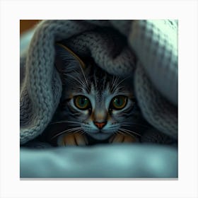 Kitten Under Blanket Canvas Print