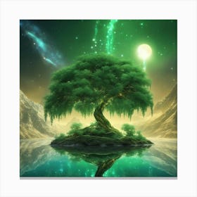 This Is A Surreal, Intricate Green Cg Rendering Graph,A Blue And Black Fountain Of Life,The Transpar (1) Canvas Print