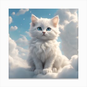 White Cat On Clouds Canvas Print