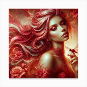 Red Woman With Dragonfly Canvas Print