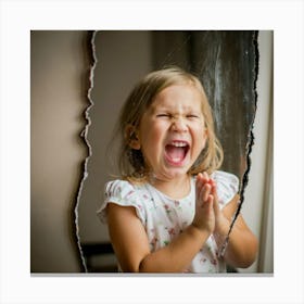 Little Girl Laughing In Mirror Canvas Print