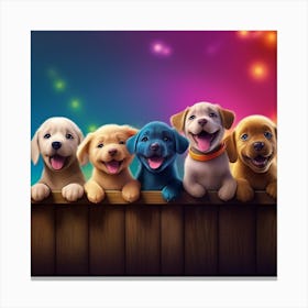 Puppies On A Fence Canvas Print