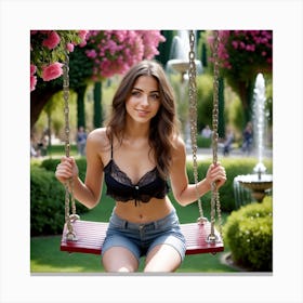 Beautiful Young Woman On A Swing 1 Canvas Print