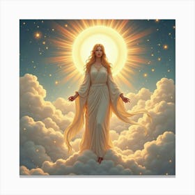 A Radiant Goddess With Flowing Robes, Standing Atop A Celestial Cloud 1 Canvas Print