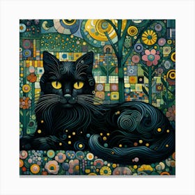 Black Cat In The Garden Canvas Print