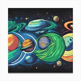 Space Cartoon T Shirt Design Green Fire Earth Distance Moon Saturn Jupiter M3lzbcrs Upscaled Canvas Print