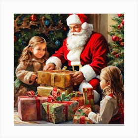 Santa Gave Gifts to Children Canvas Print